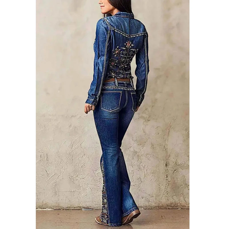 Jeans Acampanados Y2K – Vaqueros Bootcut con Dobladillo Estampado de Cachemira