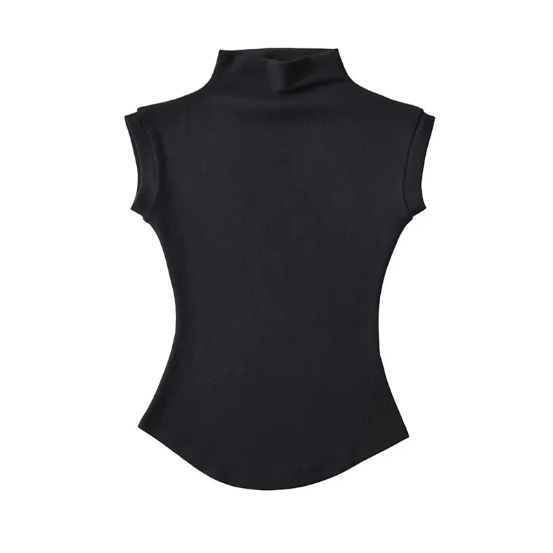 Top sin mangas con cuello alto ajustado – Básico/Casual
