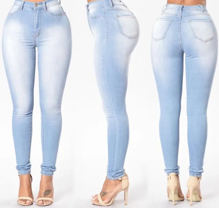Jeans de Mujer Cintura Alta Color Claro – Corte Ajustado hasta el Tobillo