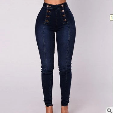 Jeans Entubados de Mujer Cintura Alta – Estilo Vintage con Doble Botonadura