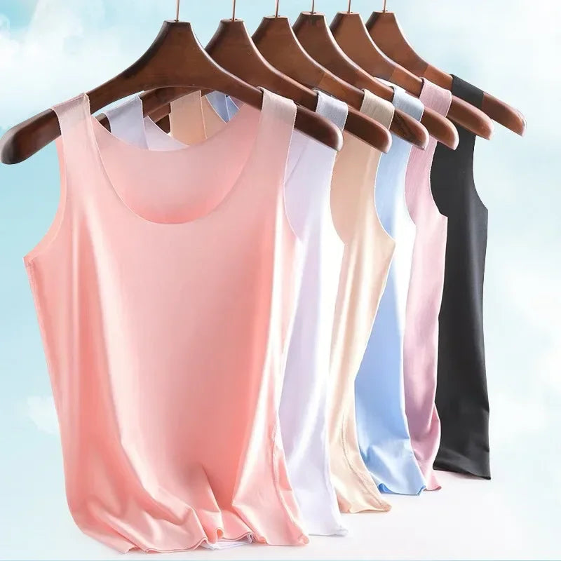 Camiseta sin Mangas de Seda Helada – Top Básico de Verano.Fresco y Cómodo para Mujer