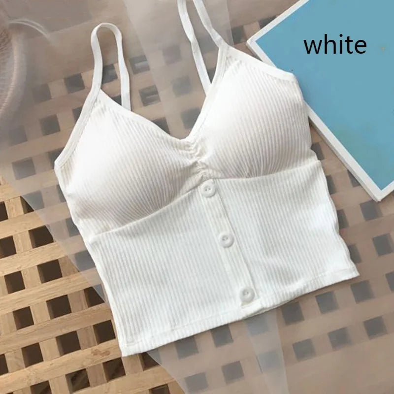 Top tejido de punto sin mangas con botones – Algodón puro y tirantes ajustables 🌸✨