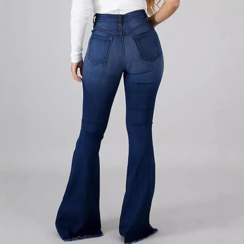 Jeans Acampanados de Cintura Alta desgastados