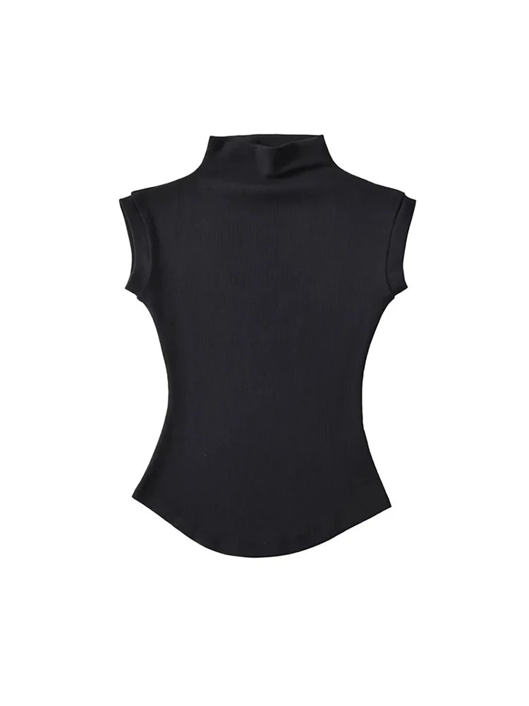 Top sin mangas con cuello alto ajustado – Básico/Casual