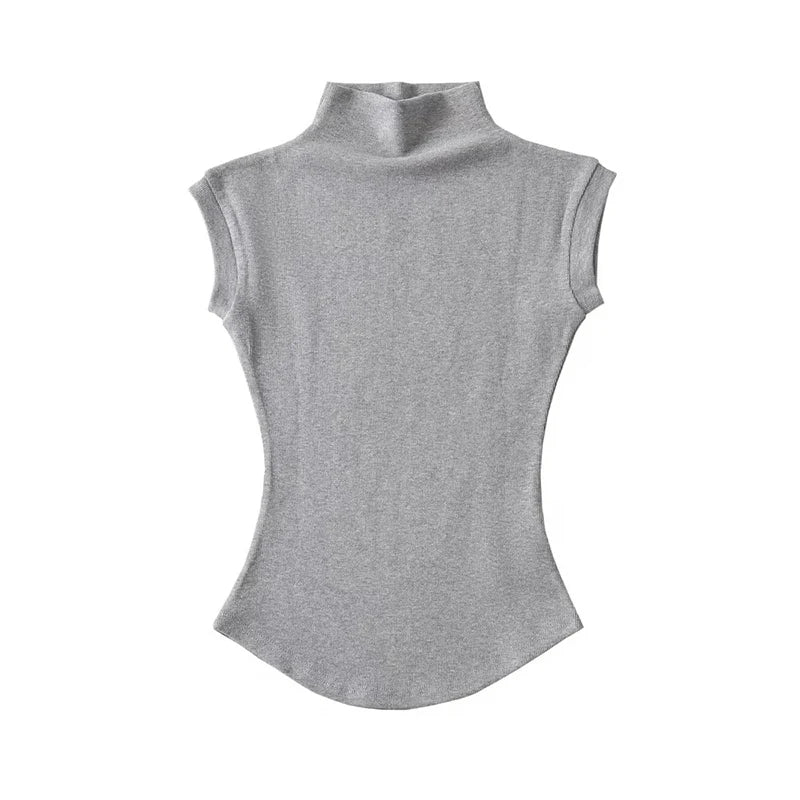 Top sin mangas con cuello alto ajustado – Básico/Casual