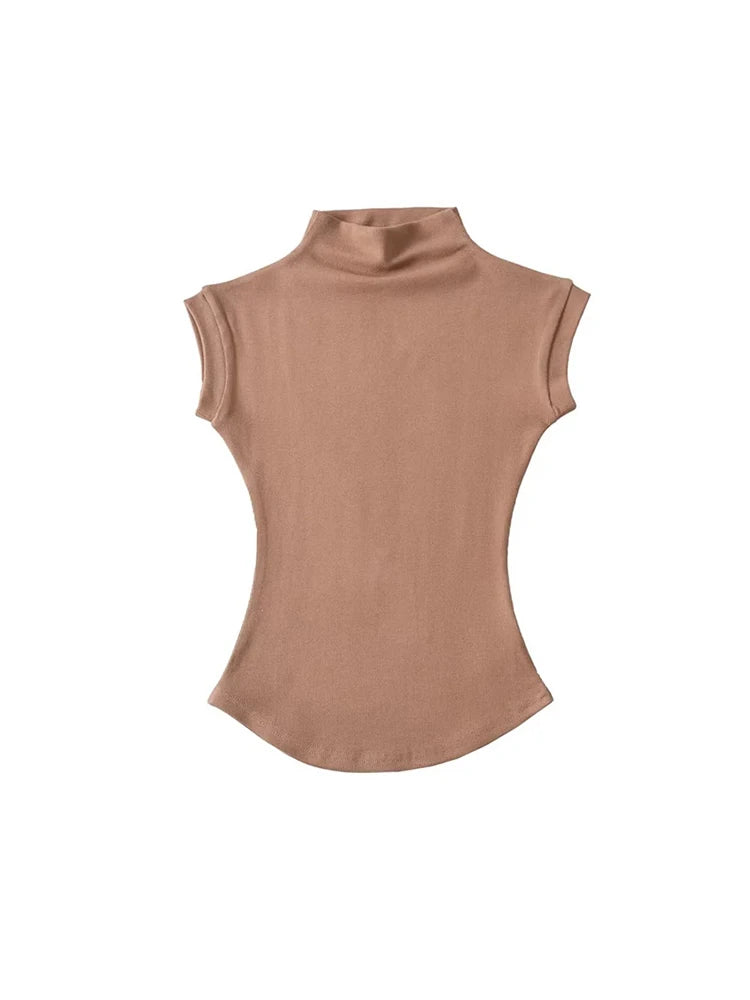 Top sin mangas con cuello alto ajustado – Básico/Casual