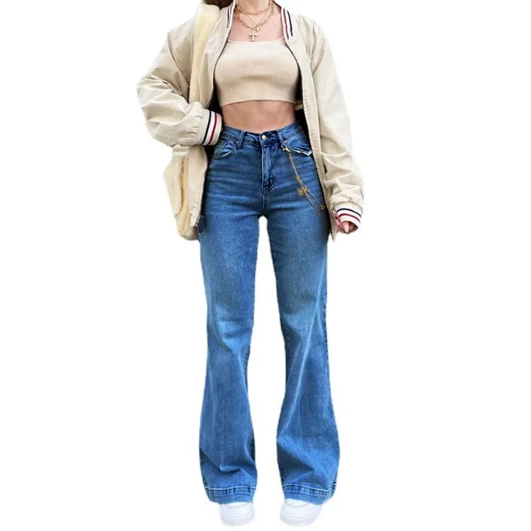 Pantalón Vaquero Recto Mujer – Estilo Básico Denim Desgastado