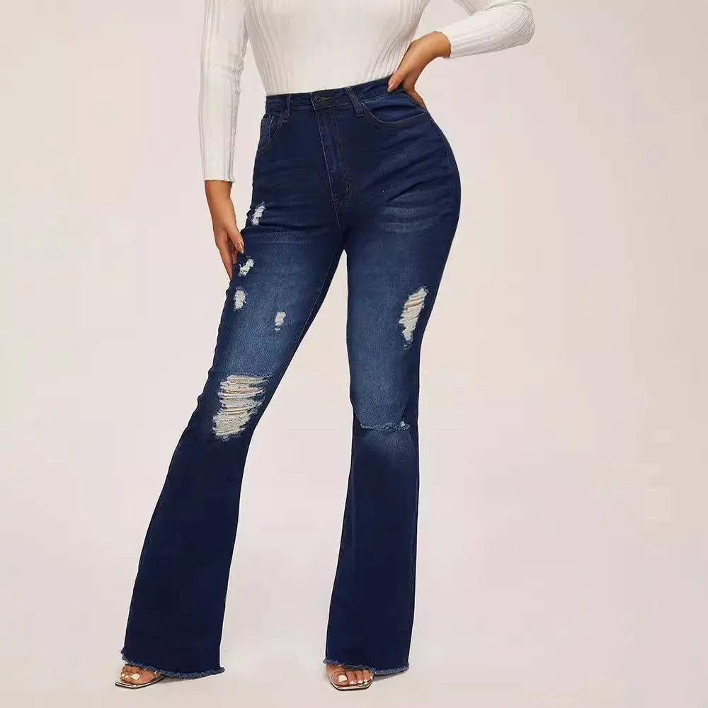 Jeans Acampanados de Cintura Alta desgastados