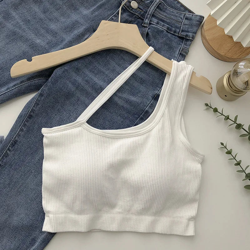 Top de Tirantes Asimétricos para Mujer – Blusa sin Mangas Ajustada y Elegante