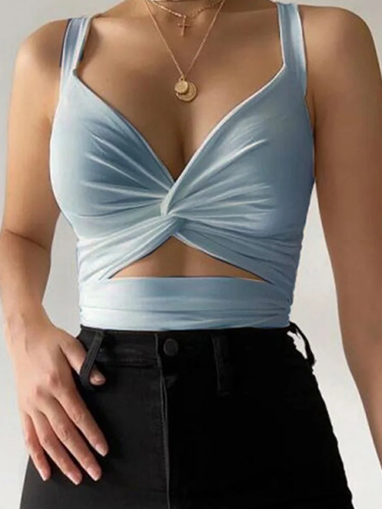 Top Corto con Nudo Frontal ✨ | Crop Top sin Mangas en Colores Vibrantes