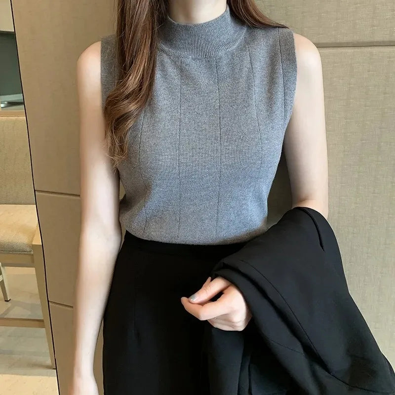 Top sin mangas tejido de punto con cuello alto – Casual