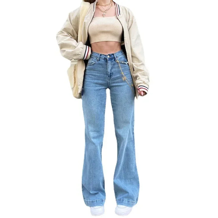 Pantalón Vaquero Recto Mujer – Estilo Básico Denim Desgastado
