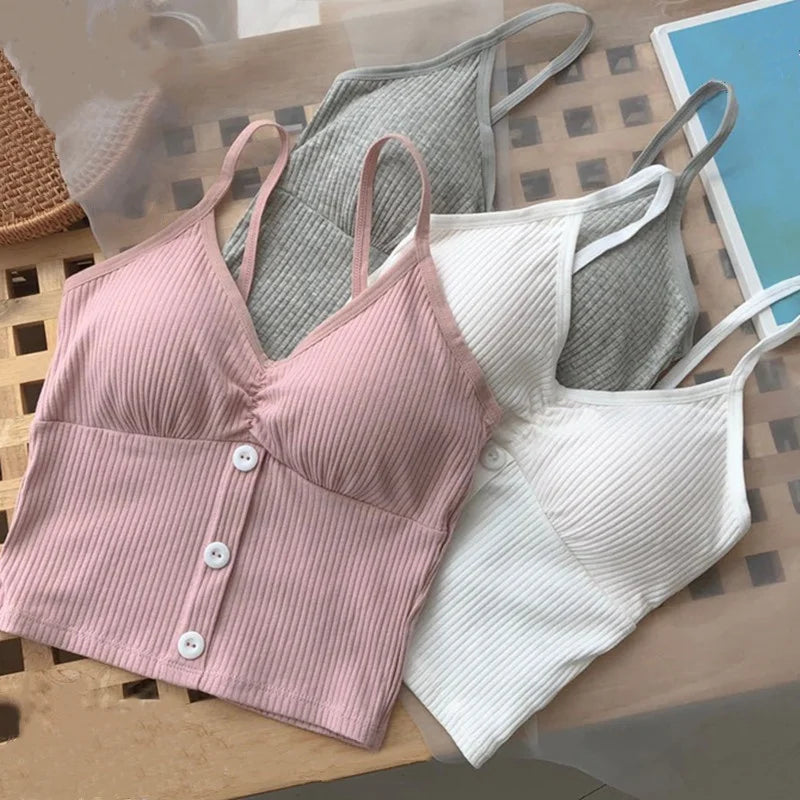 Top tejido de punto sin mangas con botones – Algodón puro y tirantes ajustables 🌸✨