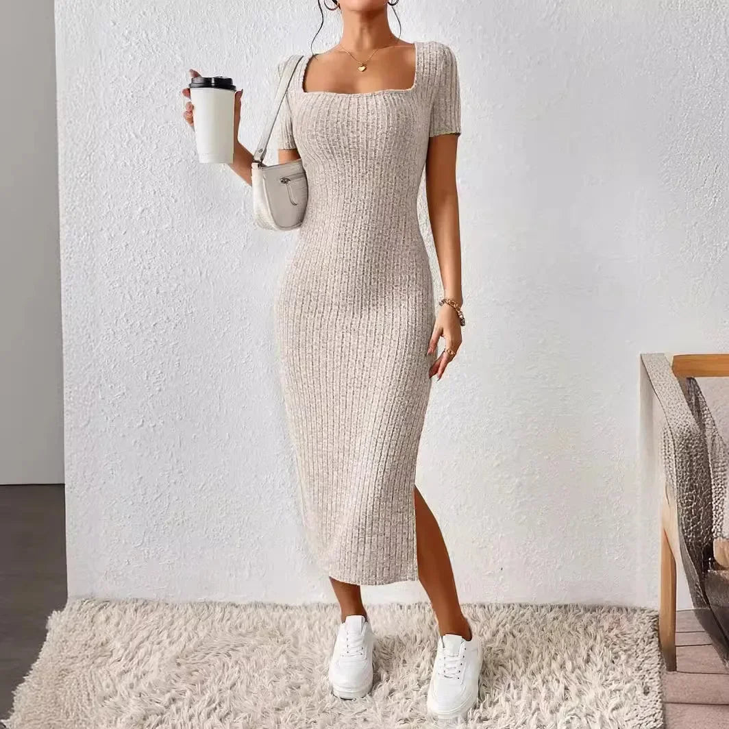 Vestido de maternidad con cuello cuadrado y abertura lateral