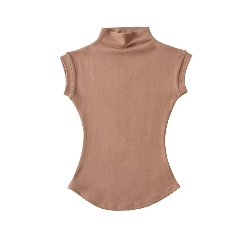 Top sin mangas con cuello alto ajustado – Básico/Casual