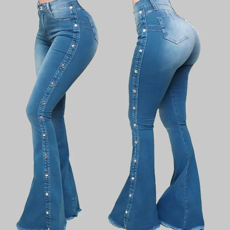 Jeans Acampanados de Mujer Cintura Alta – Estilo Vintage con Botones
