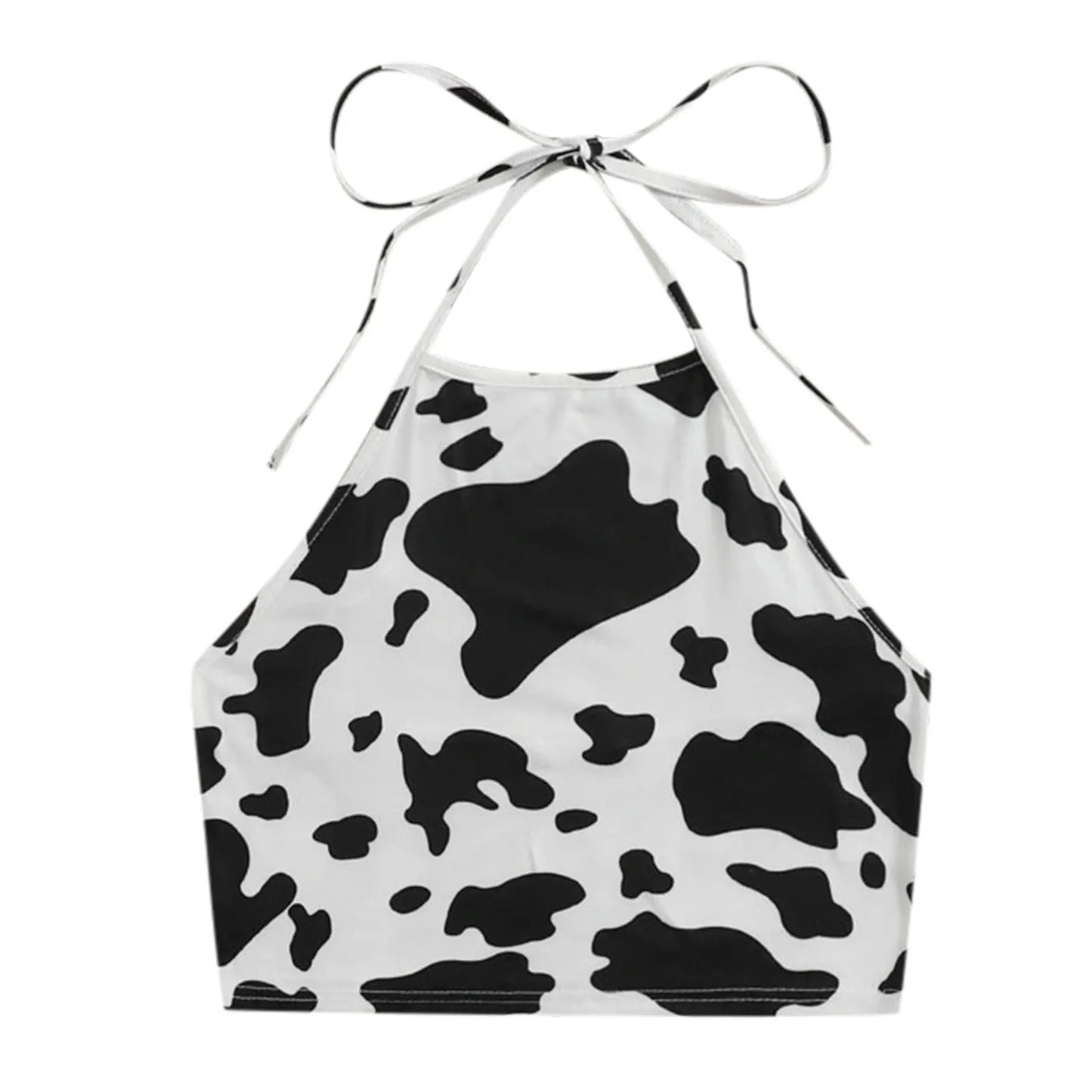 Top Halter de Verano con Estampado de Vaca 🐄 | Crop Top Ajustado sin Mangas
