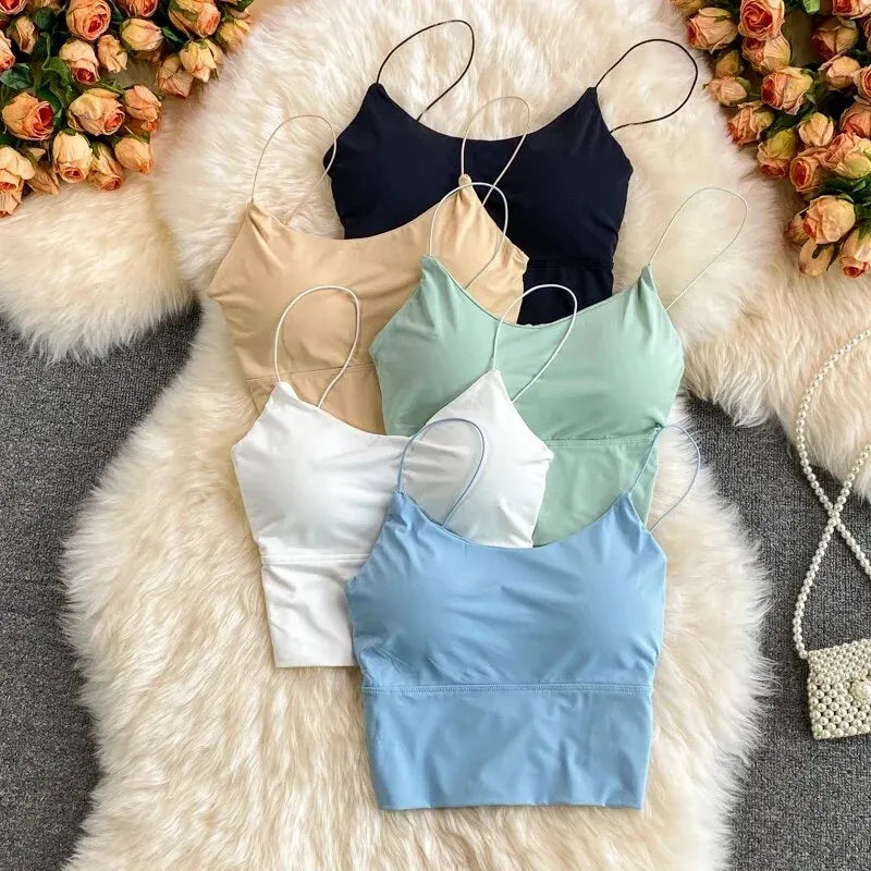Bralette de Seda Helada para Mujer – Top Sin Mangas con Copa Acolchada y Estilo Sexy