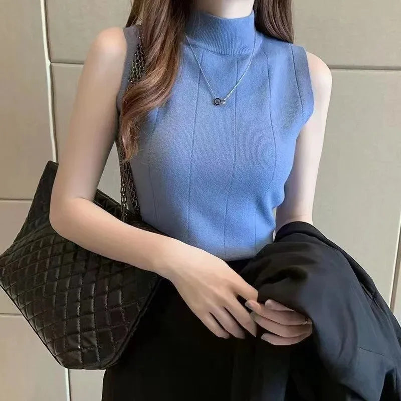 Top sin mangas tejido de punto con cuello alto – Casual
