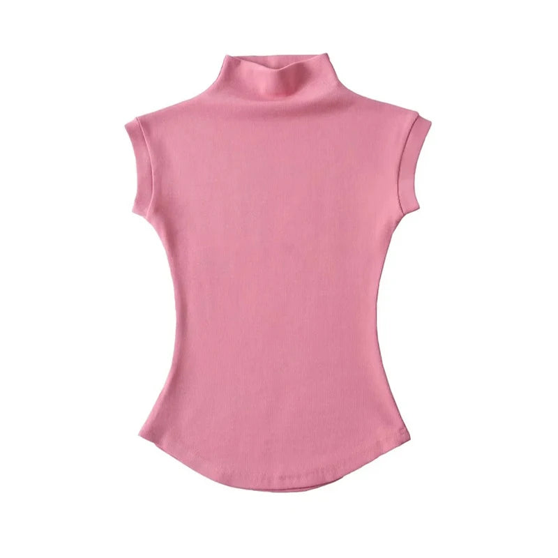 Top sin mangas con cuello alto ajustado – Básico/Casual