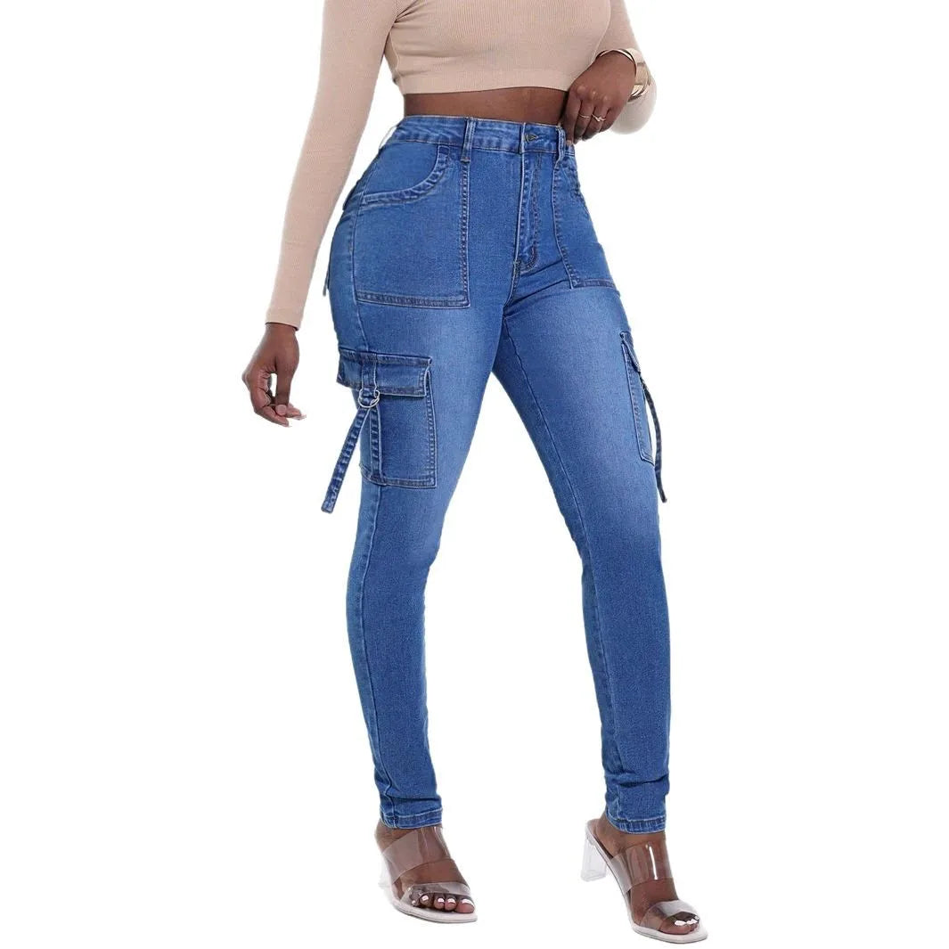 Jeans Entubados de Mujer Cintura Alta – Mezclilla Desgastada Azul