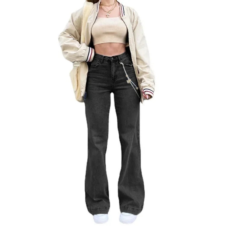 Pantalón Vaquero Recto Mujer – Estilo Básico Denim Desgastado