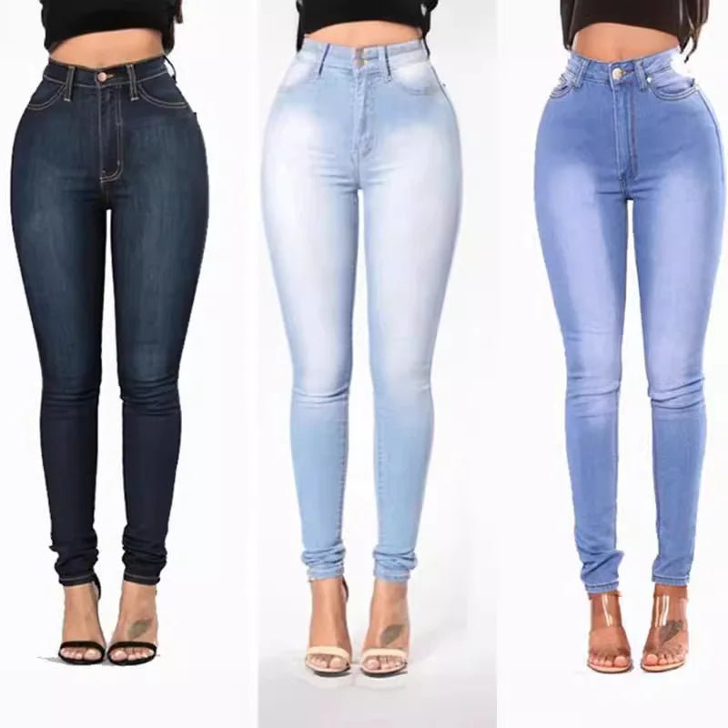 Jeans de Mujer Cintura Alta Color Claro – Corte Ajustado hasta el Tobillo