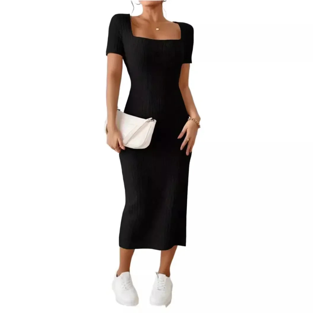 Vestido de maternidad con cuello cuadrado y abertura lateral