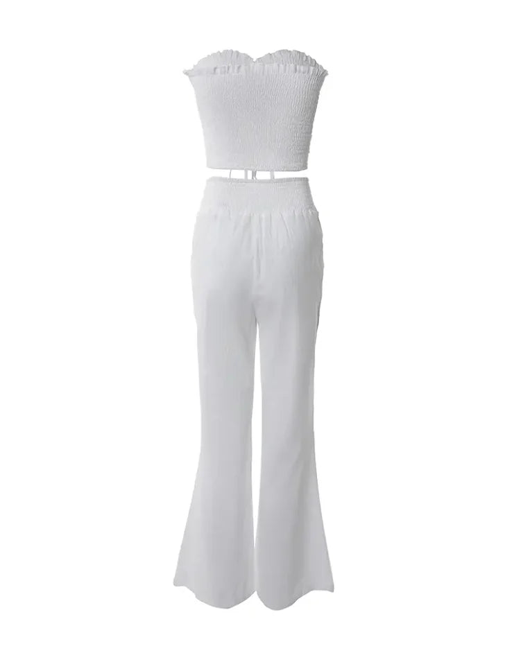 Conjunto de dos piezas para mujer, Top corto sin mangas y pantalones informales fruncidos de cintura alta