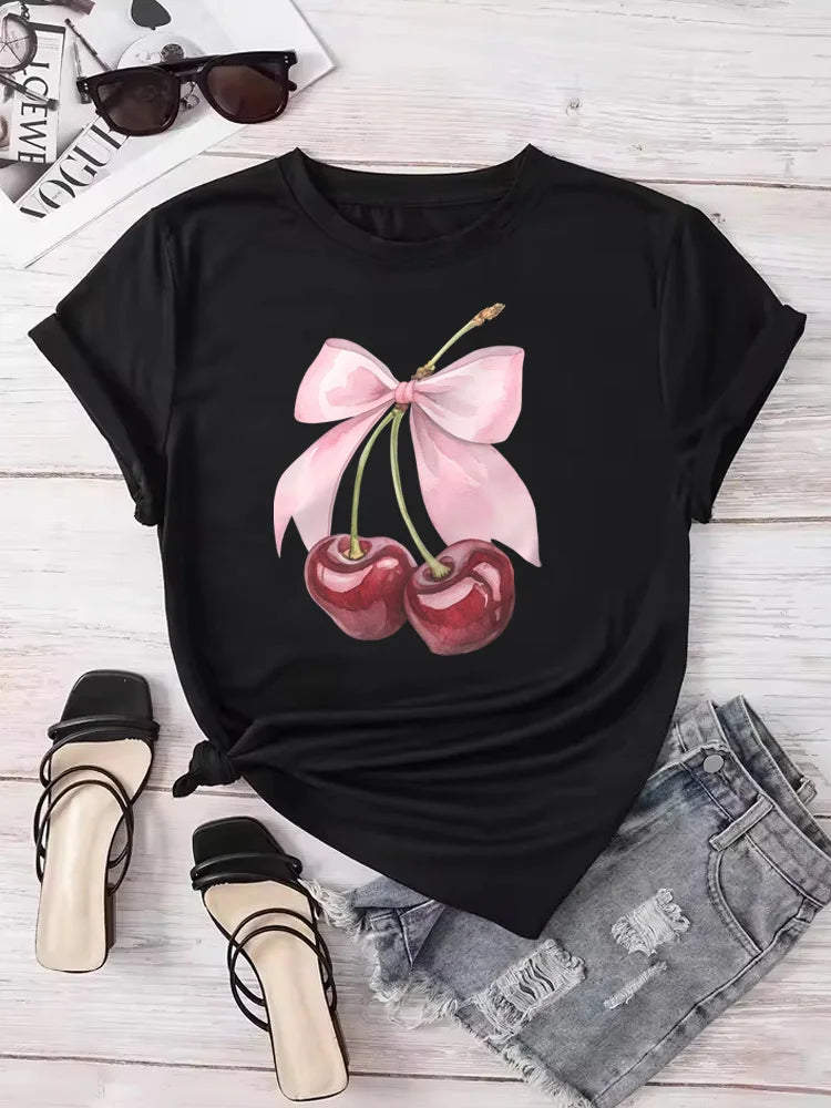 π Camiseta con estampado de cereza β top casual para mujer π