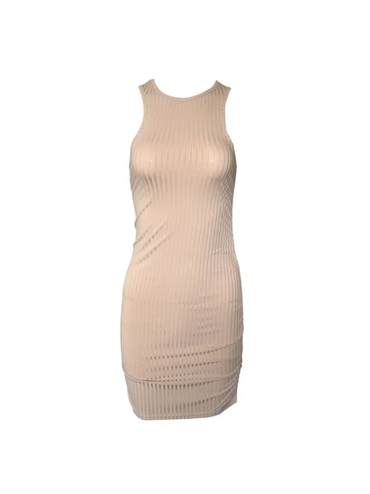 Minivestido ajustado de punto sin mangas en color sólido