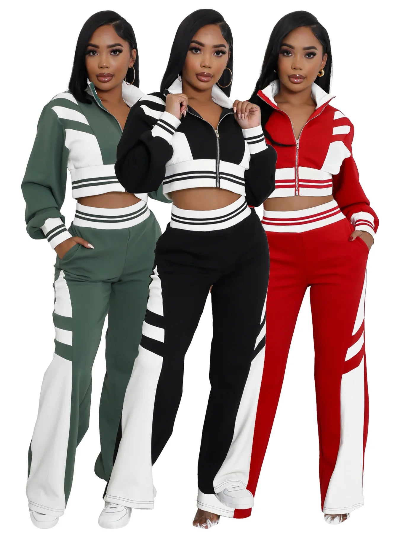 Conjunto deportivo 2 piezas con chaqueta y pantalón ajustado – Casual/Primavera-Invierno