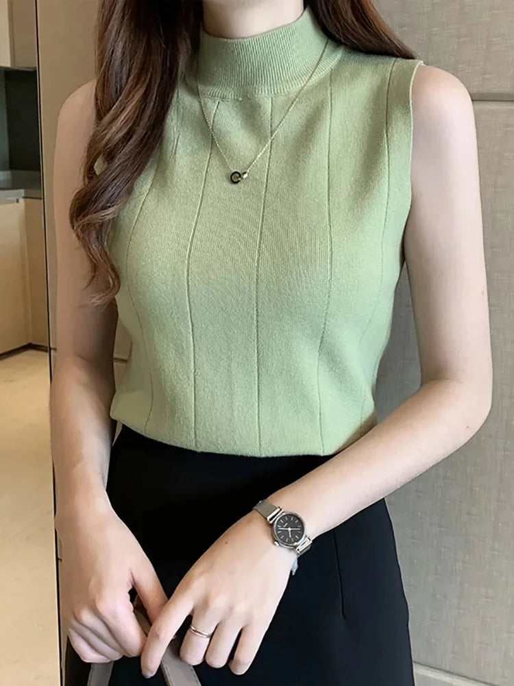 Top sin mangas tejido de punto con cuello alto – Casual