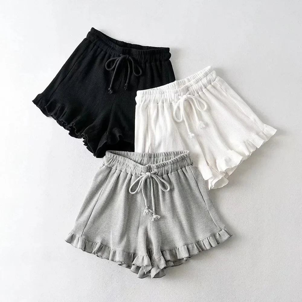 Short Casual de Verano con Olanes y Cintura Alta Elástica