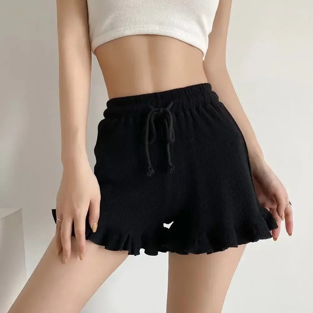 Short Casual de Verano con Olanes y Cintura Alta Elástica