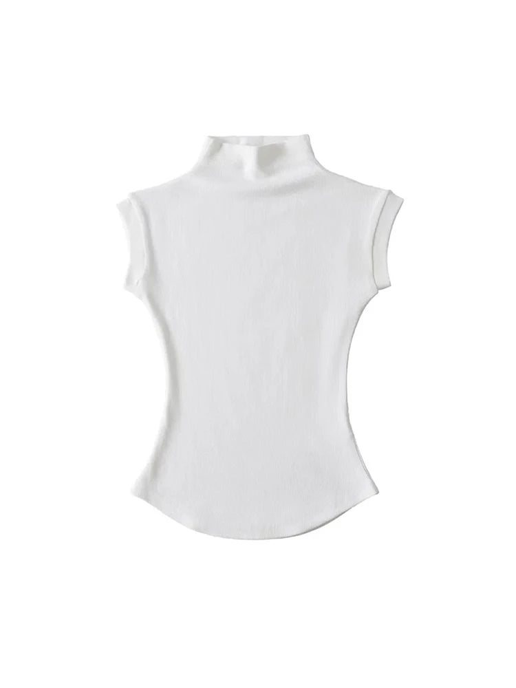 Top sin mangas con cuello alto ajustado – Básico/Casual