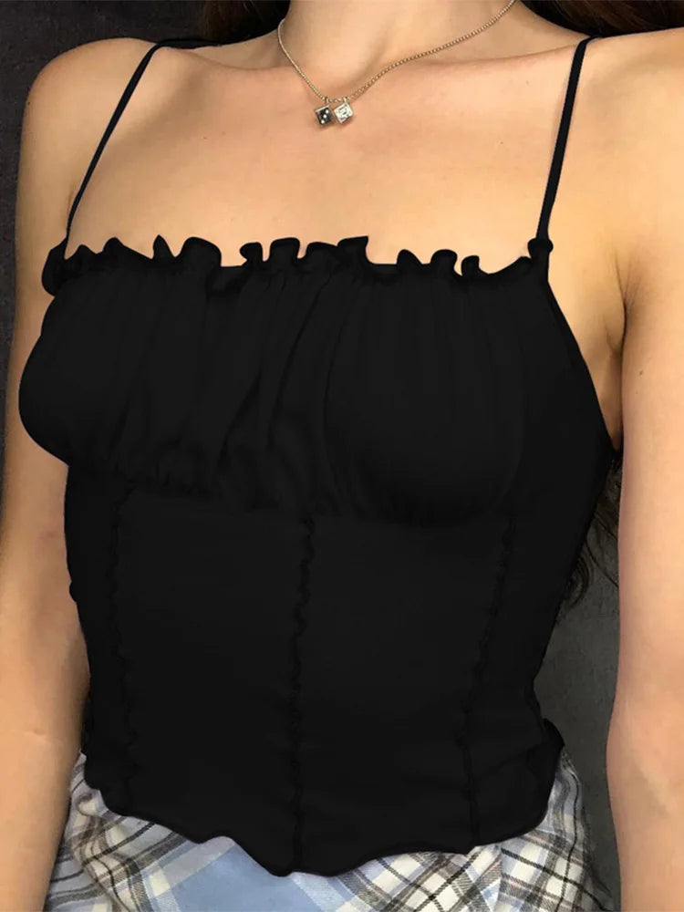 Blusa de Tirantes con Volantes – Crop Top Ajustado y Elegante para Mujer