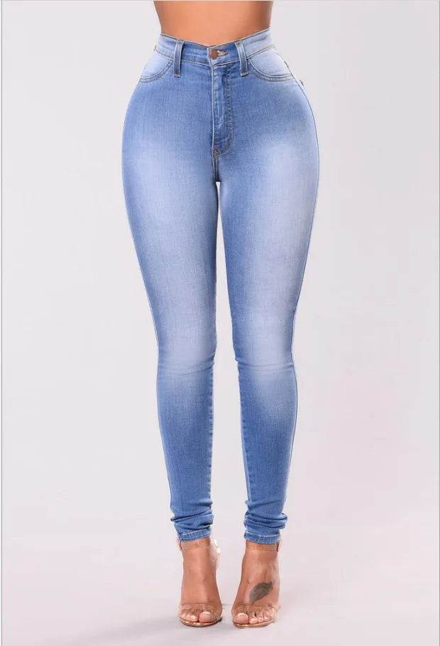 Jeans de Mujer Cintura Alta Color Claro – Corte Ajustado hasta el Tobillo