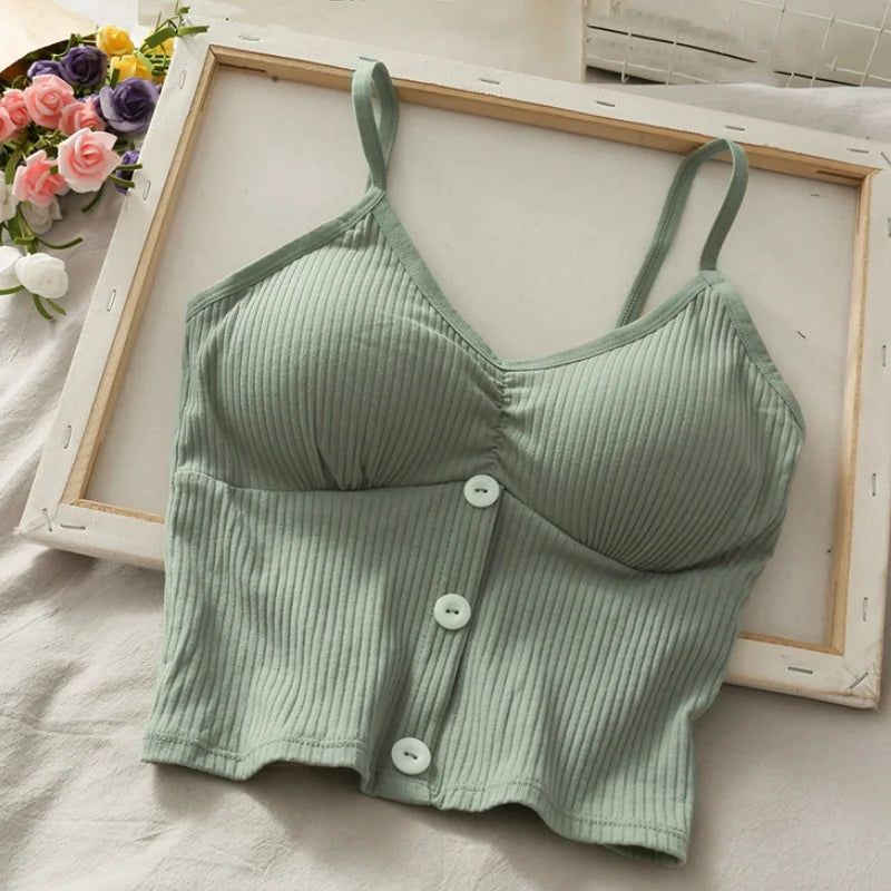 Top tejido de punto sin mangas con botones – Algodón puro y tirantes ajustables 🌸✨