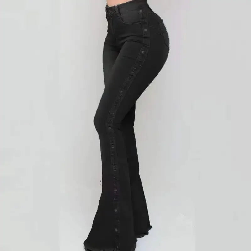 Jeans Acampanados de Mujer Cintura Alta – Estilo Vintage con Botones