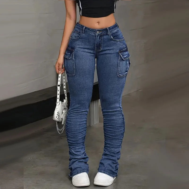 Jeans Entubados de Mujer Cintura Alta con Bolsillos – Realce de Cadera y Ajuste Elástico