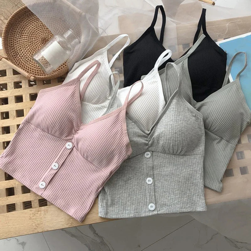 Top tejido de punto sin mangas con botones – Algodón puro y tirantes ajustables 🌸✨