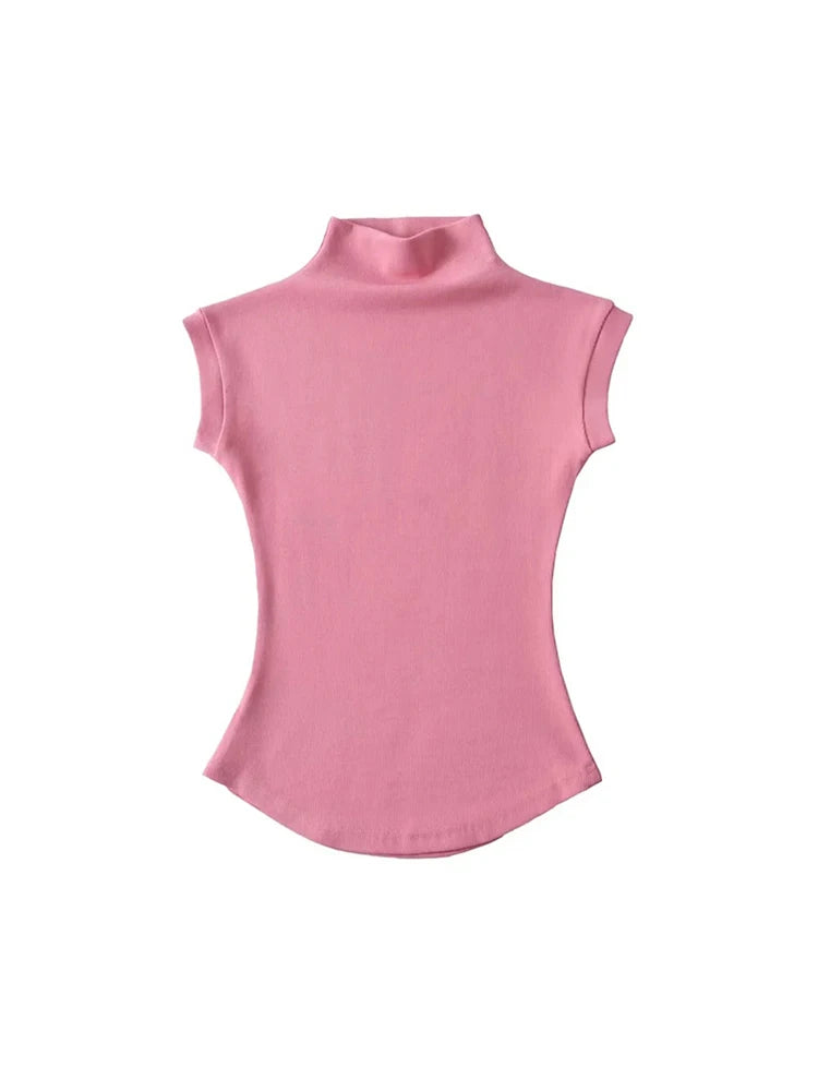 Top sin mangas con cuello alto ajustado – Básico/Casual