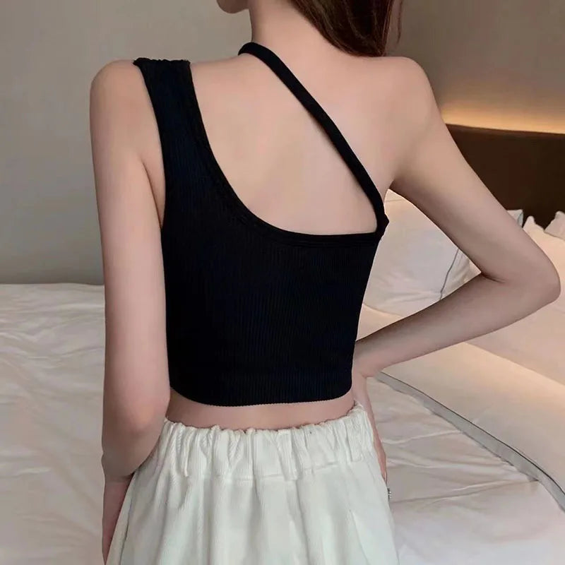 Top de Tirantes Asimétricos para Mujer – Blusa sin Mangas Ajustada y Elegante