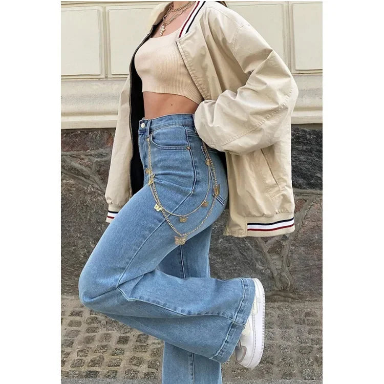 Pantalón Vaquero Recto Mujer – Estilo Básico Denim Desgastado