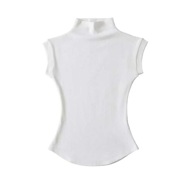 Top sin mangas con cuello alto ajustado – Básico/Casual