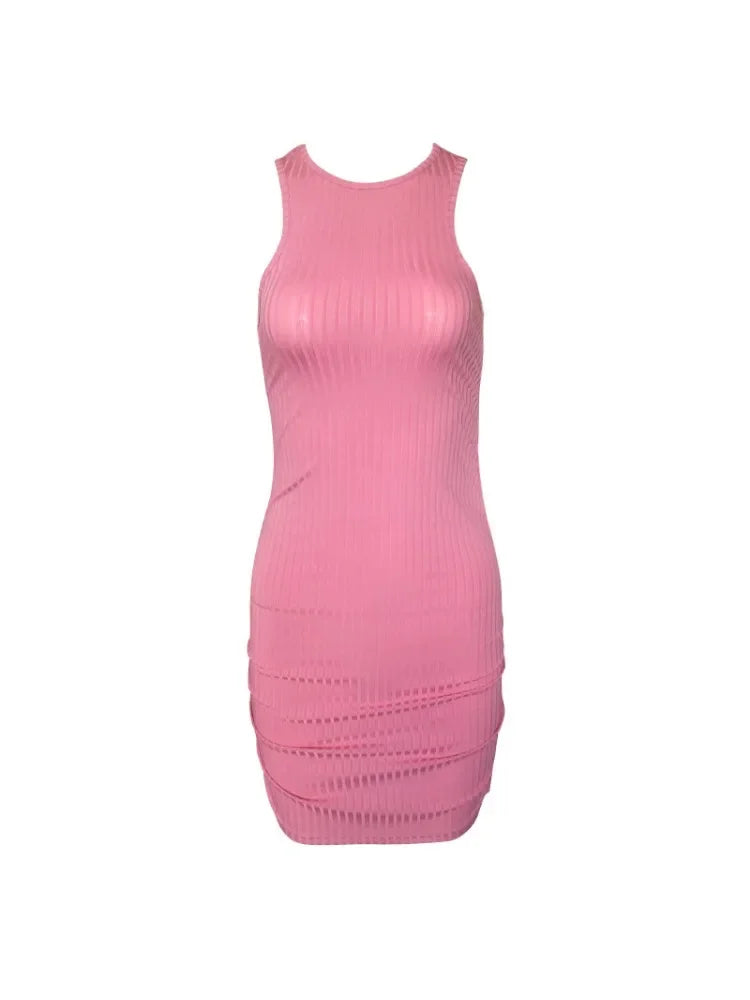 Minivestido ajustado de punto sin mangas en color sólido