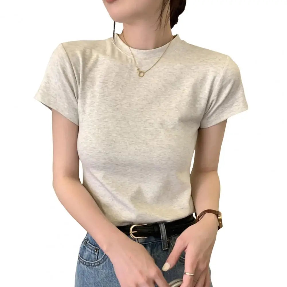 Camiseta básica ajustada de manga corta con cuello redondo – Casual/Streetwear