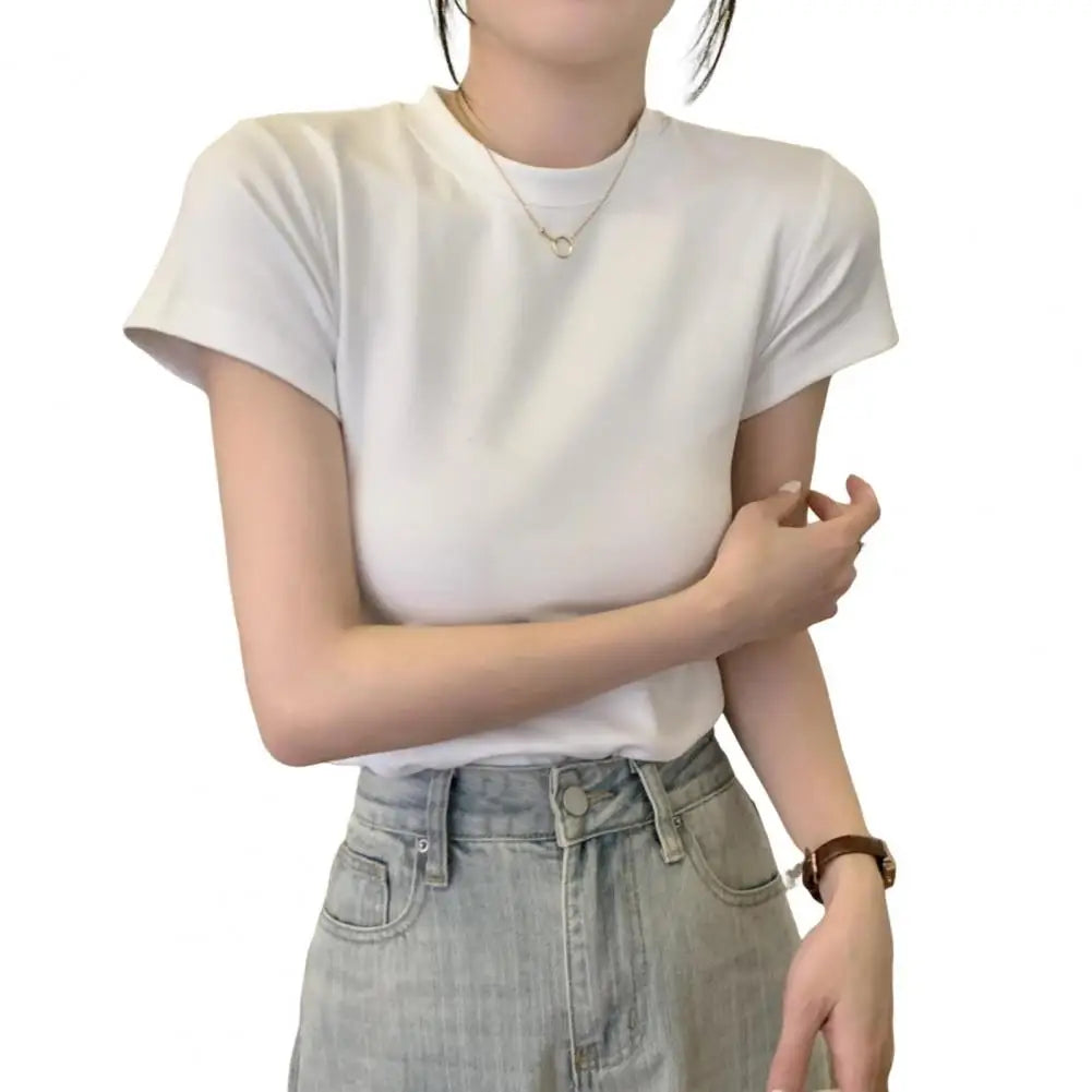 Camiseta básica ajustada de manga corta con cuello redondo – Casual/Streetwear