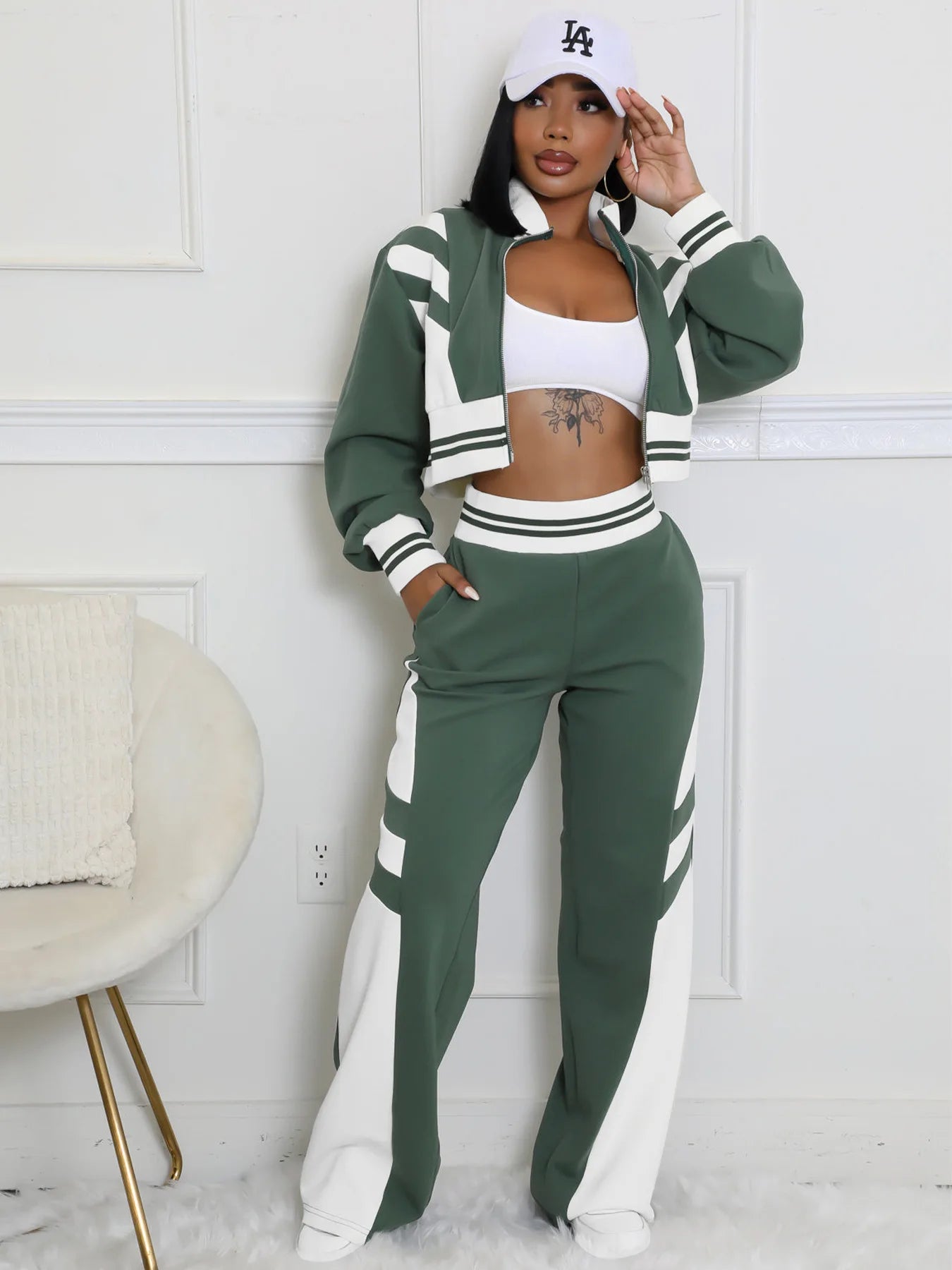 Conjunto deportivo 2 piezas con chaqueta y pantalón ajustado – Casual/Primavera-Invierno